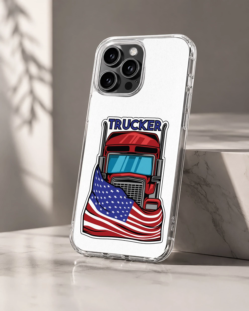 American Truck phone case featuring vibrant truck and U.S. flag design